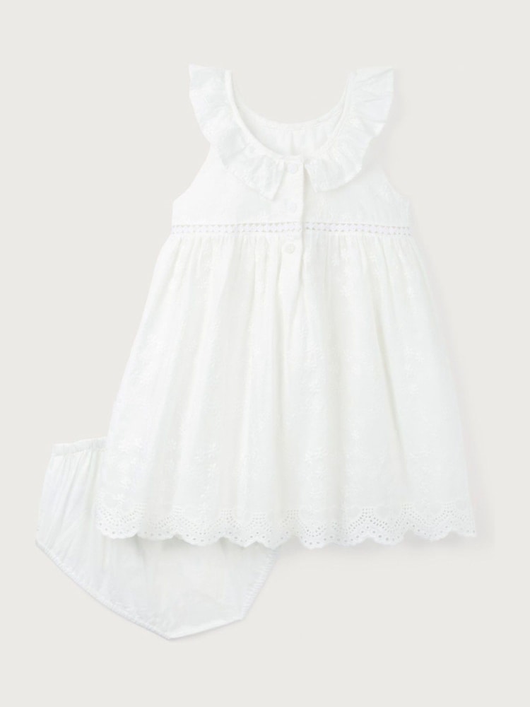 The White Company 100%  Cotton Broderie Detail Swing White Dress - Image 6 of 6