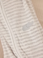 The White Company Grey 100% Cotton Elephant Pocket Stripe Zip Sleepsuit - Image 4 of 6
