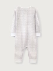 The White Company Grey 100% Cotton Elephant Pocket Stripe Zip Sleepsuit - Image 6 of 6