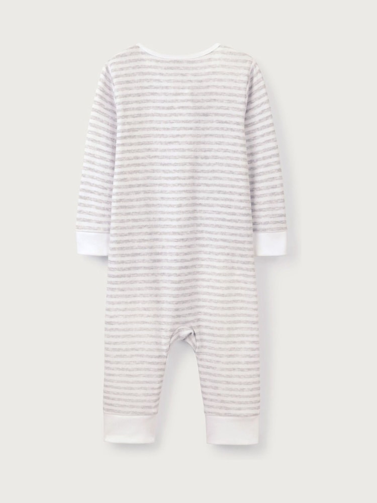 The White Company Grey 100% Cotton Elephant Pocket Stripe Zip Sleepsuit - Image 6 of 6