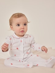 The White Company 100% Cotton Strawberry Collared White Sleepsuit - Image 2 of 5