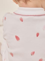 The White Company 100% Cotton Strawberry Collared White Sleepsuit - Image 3 of 5