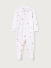 The White Company 100% Cotton Strawberry Collared White Sleepsuit - Image 4 of 5