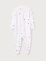 The White Company 100% Cotton Strawberry Collared White Sleepsuit - Image 5 of 5