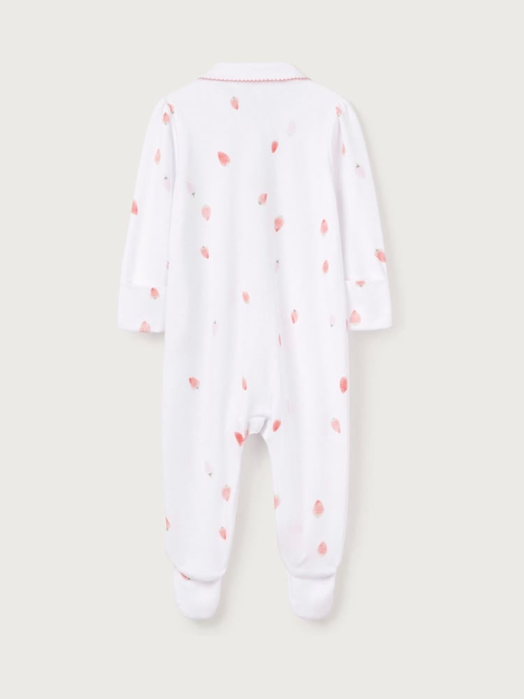 The White Company 100% Cotton Strawberry Collared White Sleepsuit - Image 5 of 5