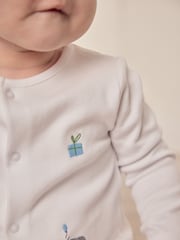 The White Company 100% Cotton Party Animals Print Embroidered White Sleepsuit - Image 4 of 6