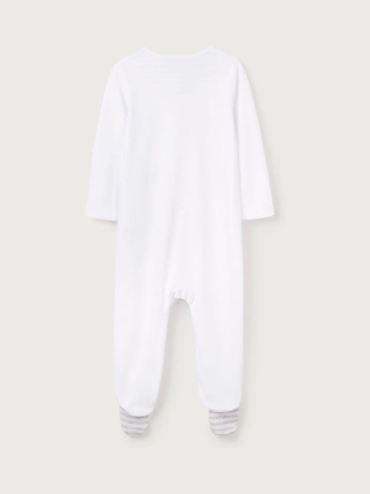The White Company 100% Cotton Party Animals Print Embroidered White Sleepsuit - Image 6 of 6