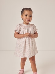 The White Company 100% Cotton Petunia Floral Hand Smocked White Dress - Image 1 of 6