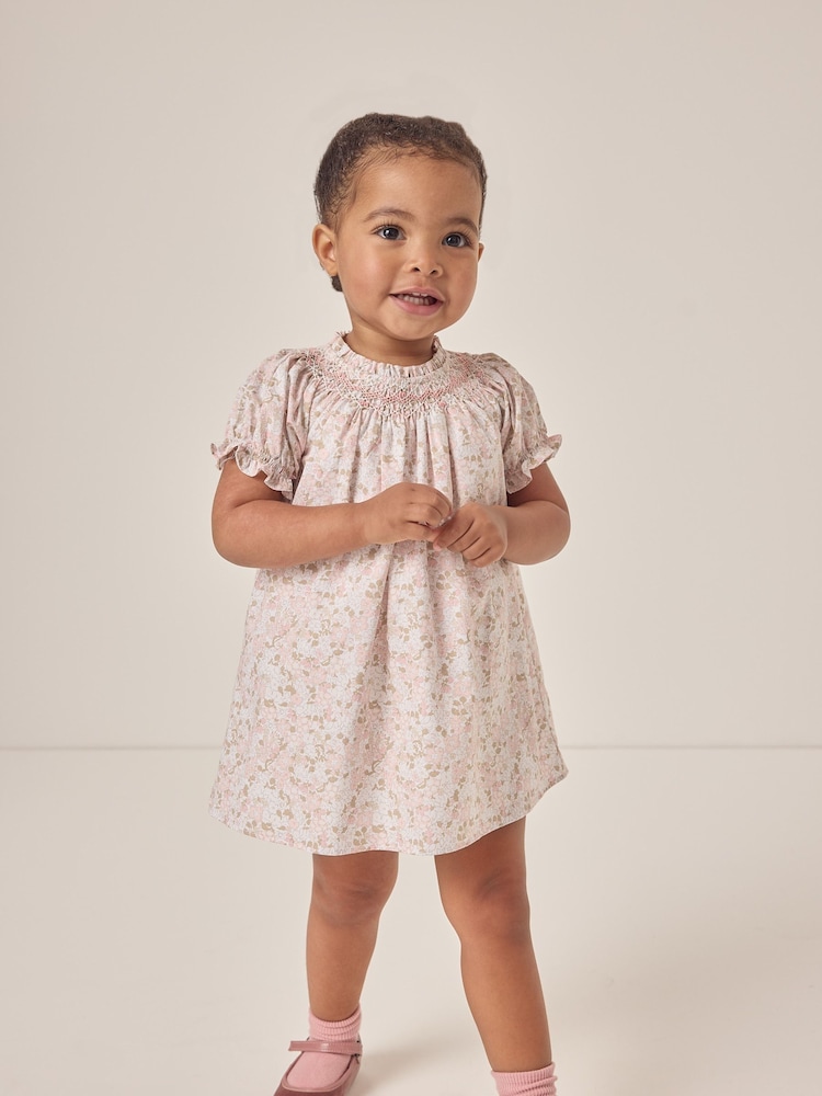The White Company 100% Cotton Petunia Floral Hand Smocked White Dress - Image 1 of 6