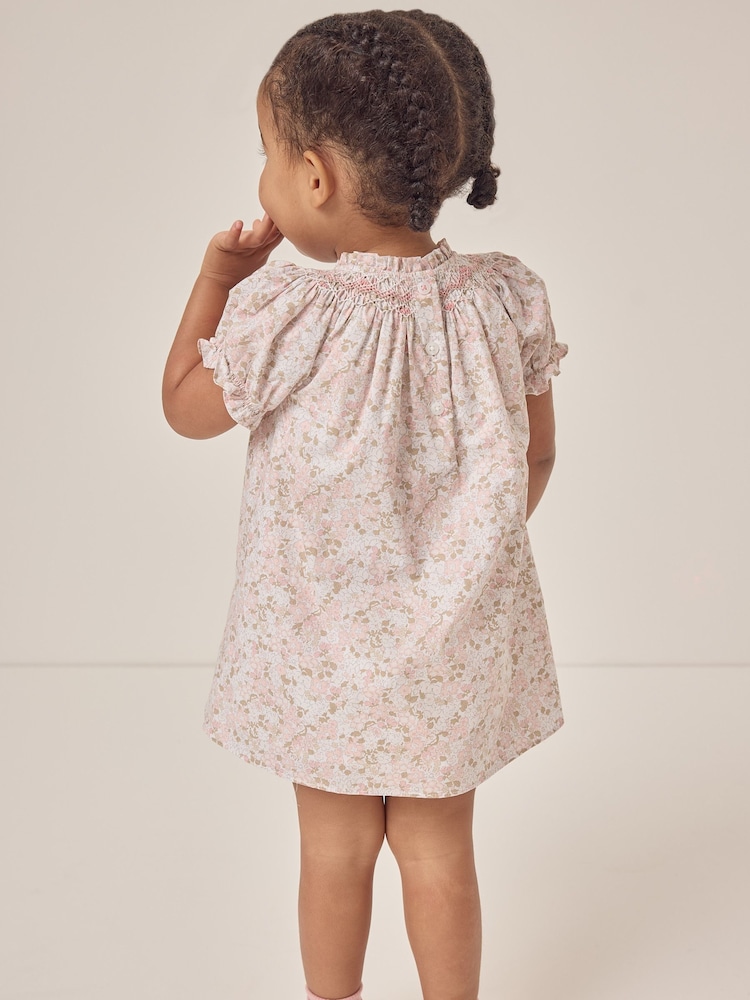 The White Company 100% Cotton Petunia Floral Hand Smocked White Dress - Image 2 of 6