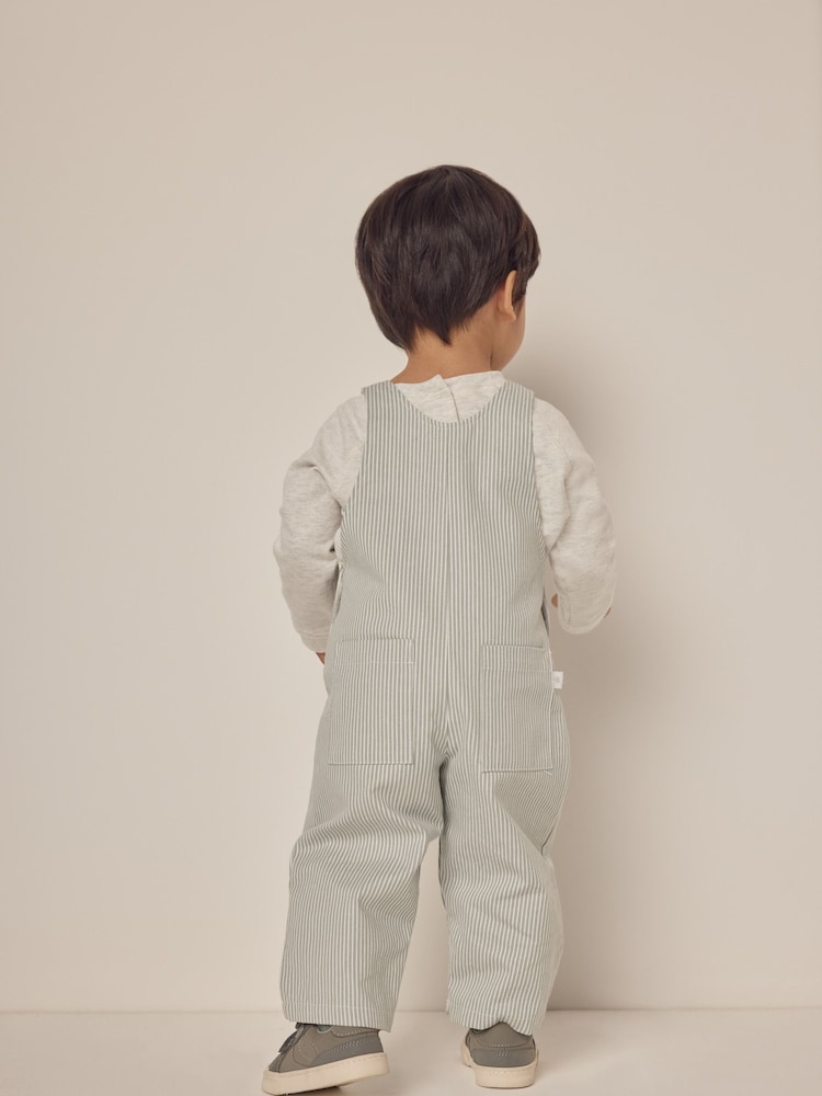 The White Company Green 100%  Cotton Twill Dungaree And Sweatshirt Set - Image 2 of 6
