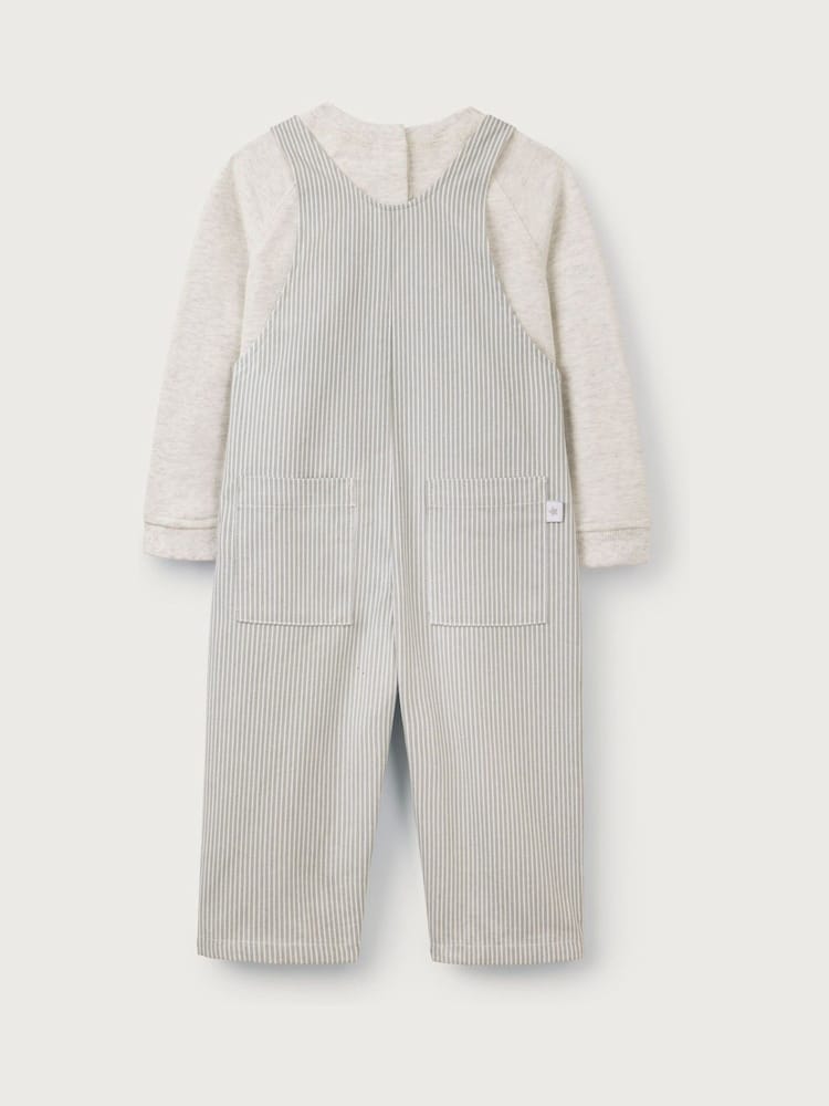 The White Company Green 100%  Cotton Twill Dungaree And Sweatshirt Set - Image 6 of 6