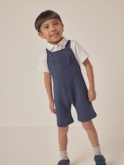 The White Company Blue 100% Cotton Quilted Dungaree And Polo Top Set - Image 1 of 4
