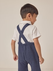 The White Company Blue 100% Cotton Quilted Dungaree And Polo Top Set - Image 2 of 4