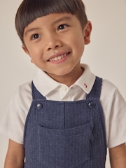 The White Company Blue 100% Cotton Quilted Dungaree And Polo Top Set - Image 3 of 4
