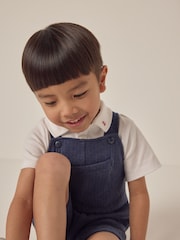 The White Company Blue 100% Cotton Quilted Dungaree And Polo Top Set - Image 4 of 4