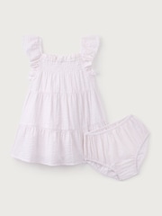 The White Company 100% Cotton Stripe Frill Sleeve Tiered Dress - Image 5 of 6