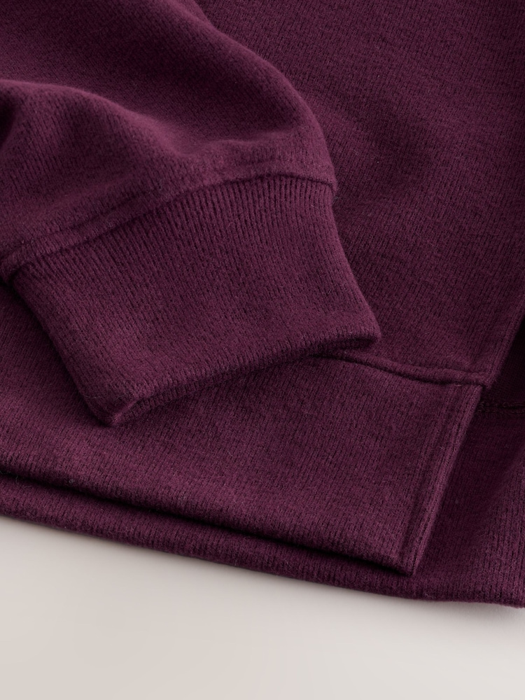 Burgundy Cosy Soft Touch Rib Overhead Hooded Jumper Sweatshirt - Image 8 of 8