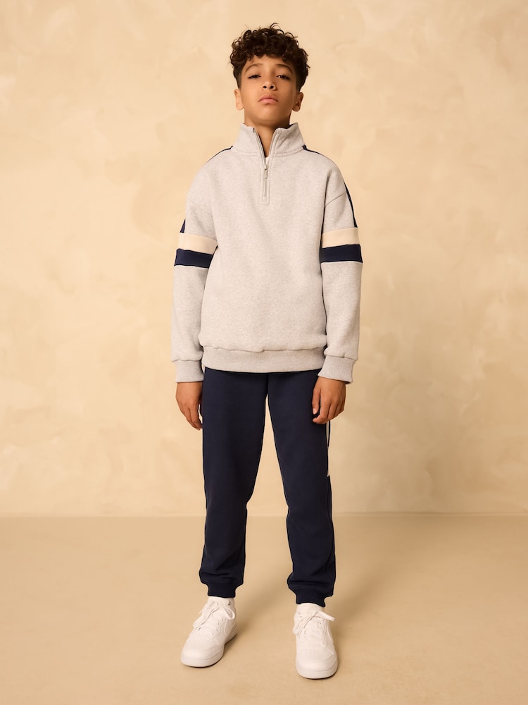 Grey Funnel Zip Neck Sweatshirt and Joggers Set (3-16yrs) - Image 1 of 4