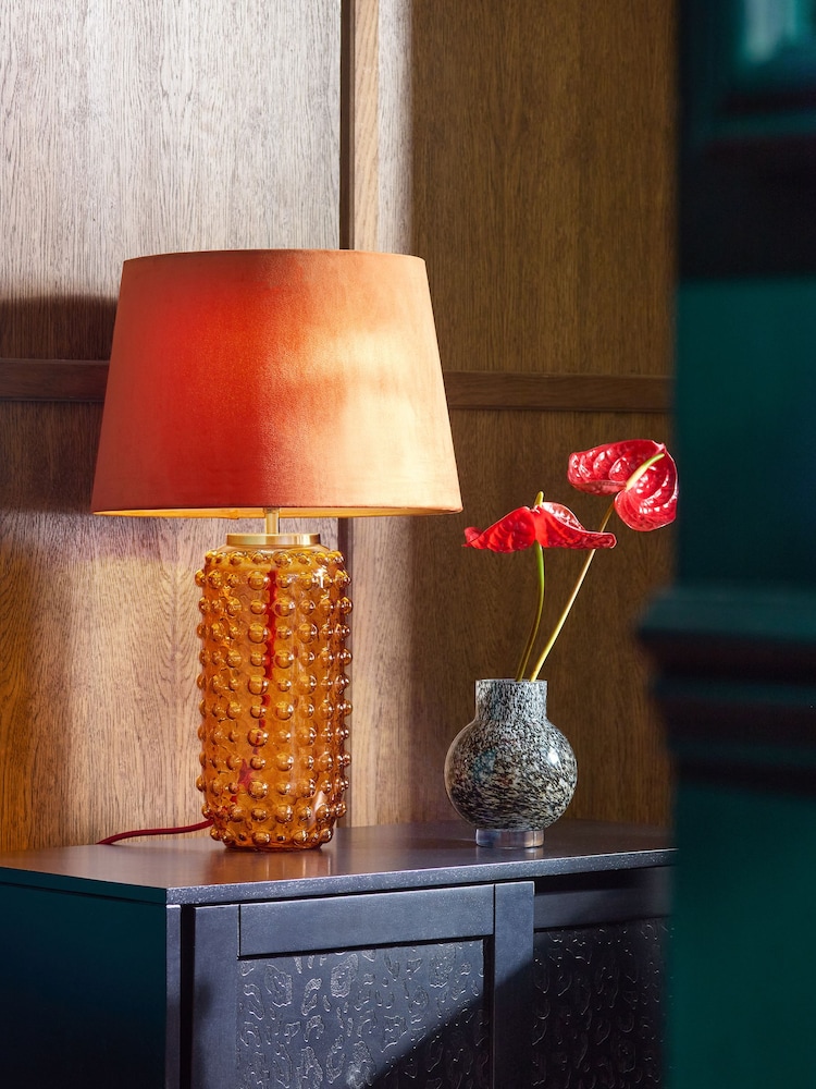 Orange Velvet Lamp Shade - Image 1 of 5 Orange Velvet Lamp Shade - Image 1 of 5