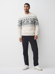 Ecru Regular Fit Matching Family Christmas Stag Fairisle Pattern Jumper with Wool - Image 3 of 9