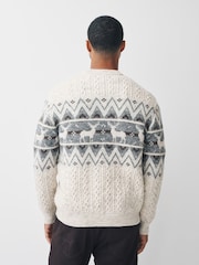 Ecru Regular Fit Matching Family Christmas Stag Fairisle Pattern Jumper with Wool - Image 5 of 9