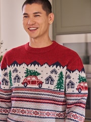Rojo - Regular Fit Christmas Family Crew Jumper with Wool - Imagen 1 de 5