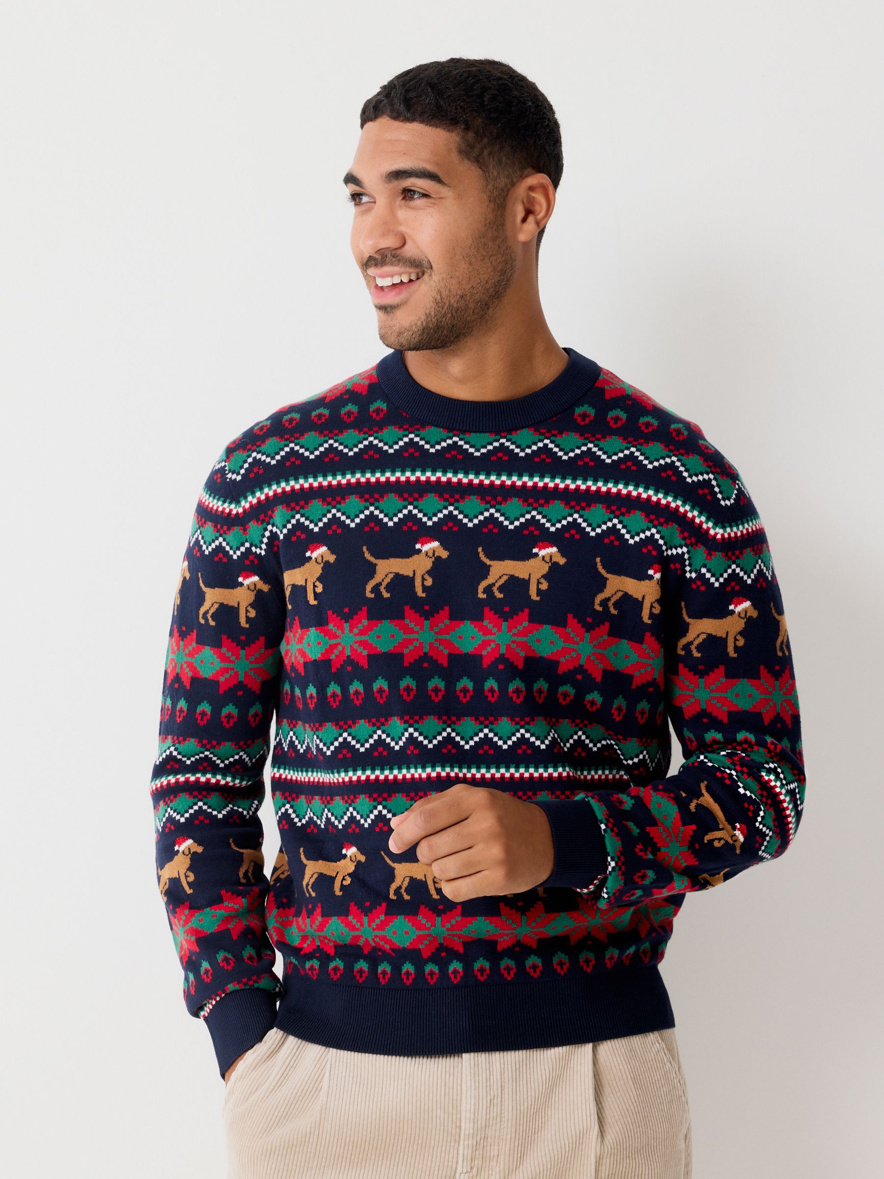 Buy Navy Blue Regular Fit Christmas Fairisle Pattern Crew Jumper