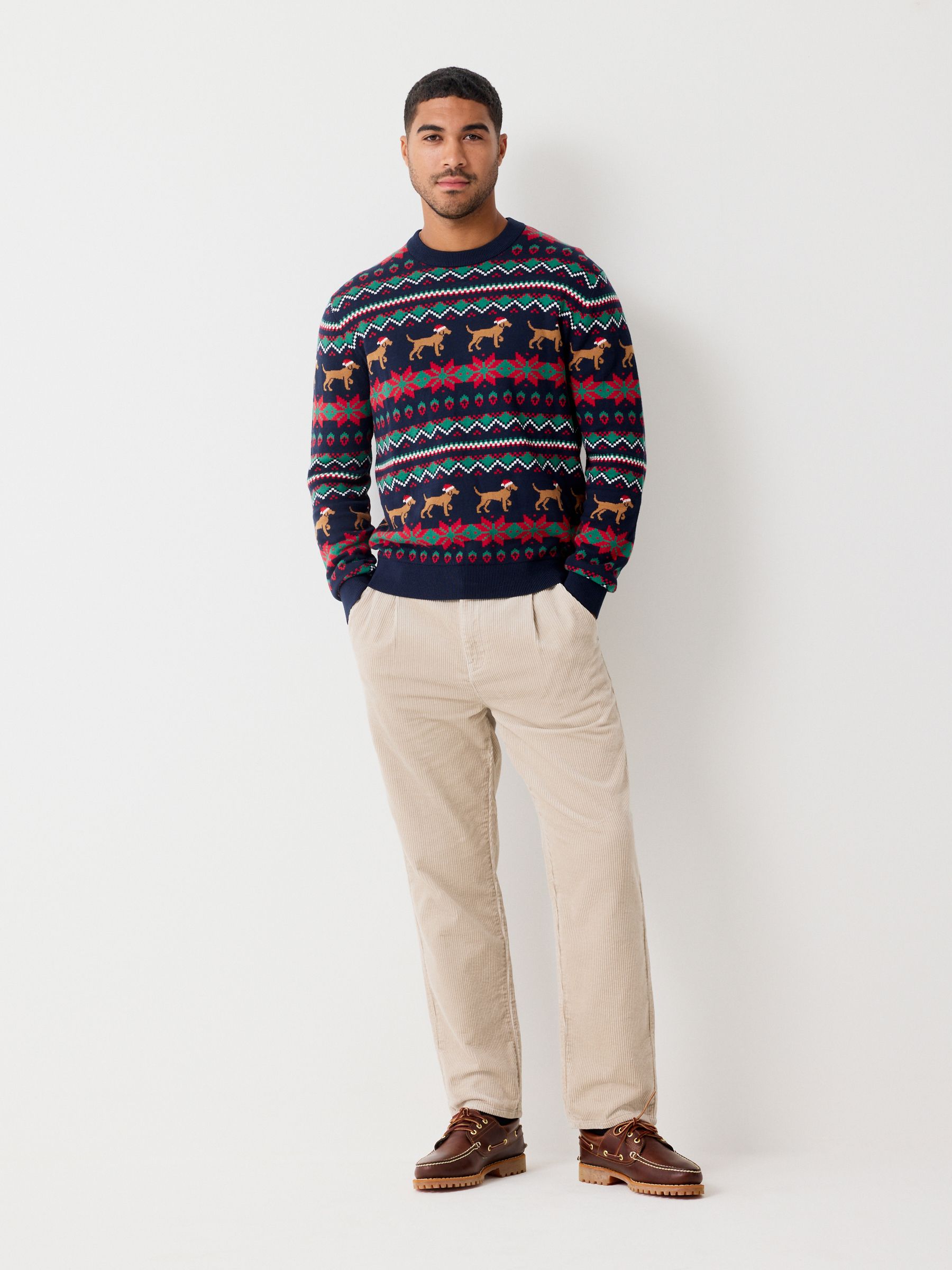 Buy Navy Blue Regular Fit Christmas Fairisle Pattern Crew Jumper