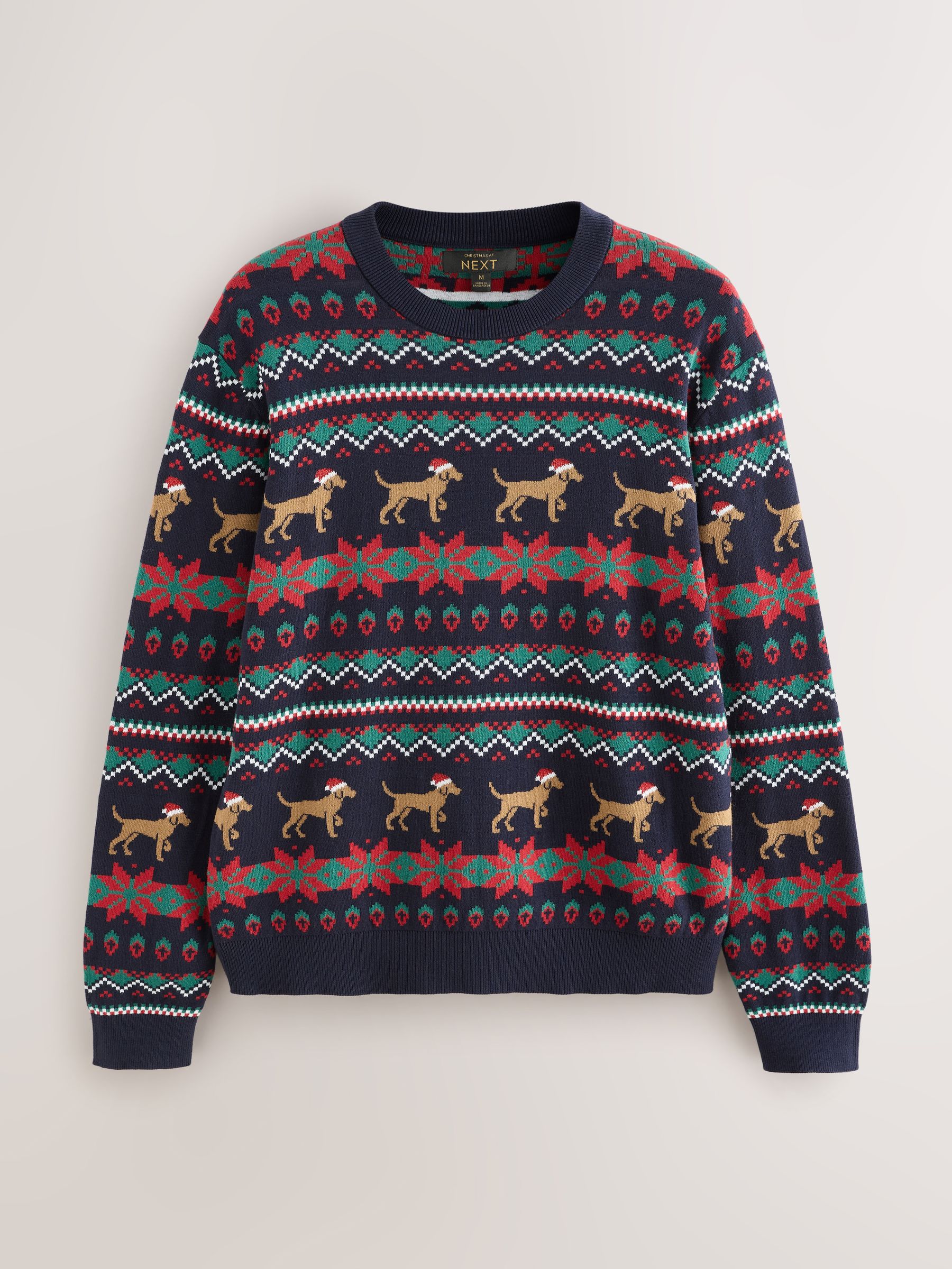 Buy Navy Blue Regular Fit Christmas Fairisle Pattern Crew Jumper