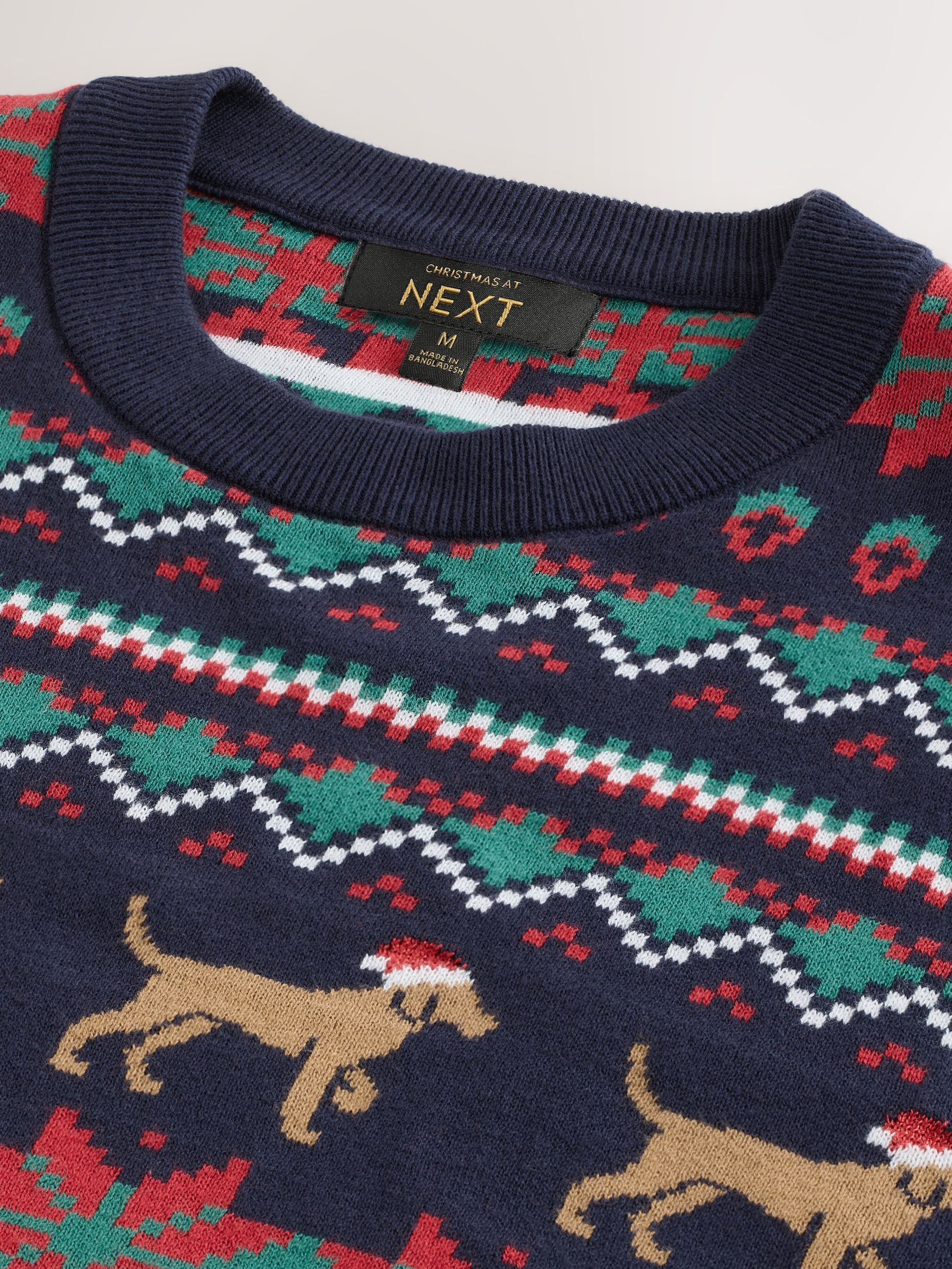 Buy Navy Blue Regular Fit Christmas Fairisle Pattern Crew Jumper