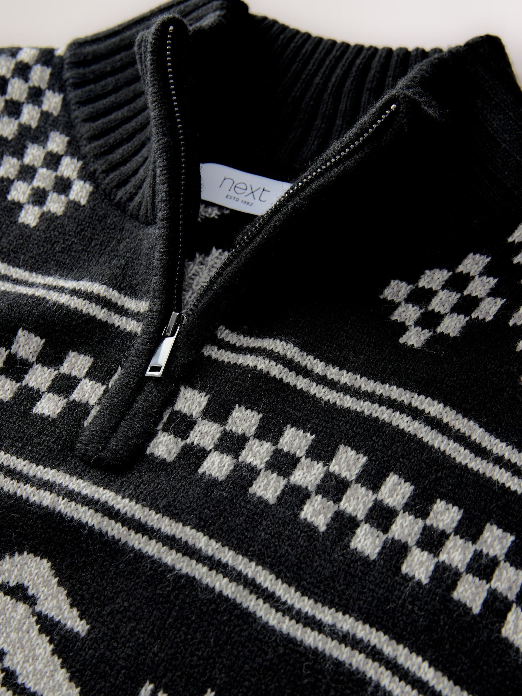 ヌーピー Buy Black/White Christmas Moose Quarter Zip Neck Jumper with Wool