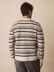 Light Grey Multi Relaxed Fit Cosy Fairisle Pattern Cardigan With Wool - Image 3 of 7