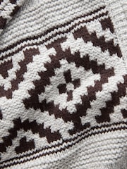 Grey/Black Regular Fit Fairisle Pattern Zip Through Cardigan with Wool - Image 8 of 8
