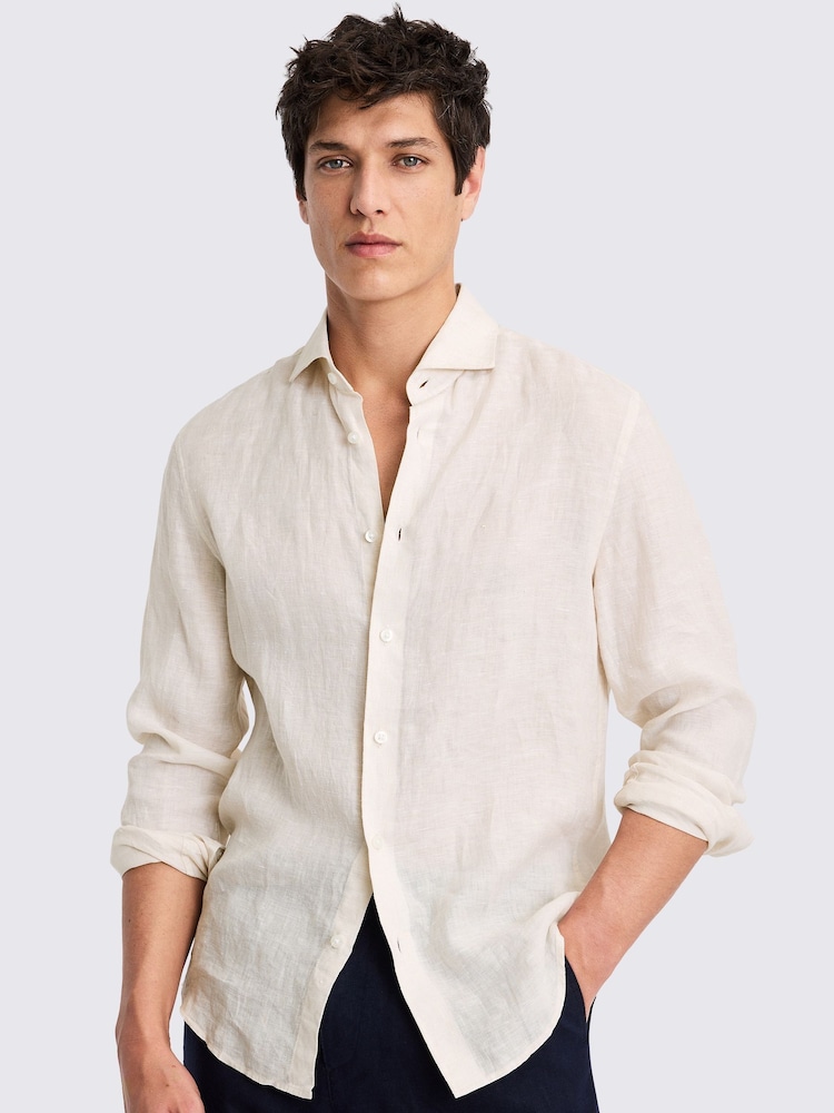 MOSS Off White Tailored Fit 100% Linen Shirt - Image 1 of 5