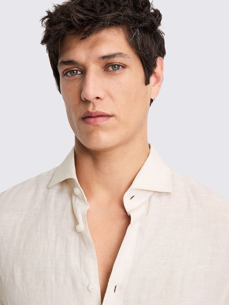 MOSS Off White Tailored Fit 100% Linen Shirt - Image 5 of 5