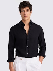 MOSS Black Tailored Fit 100% Linen Shirt - Image 1 of 5