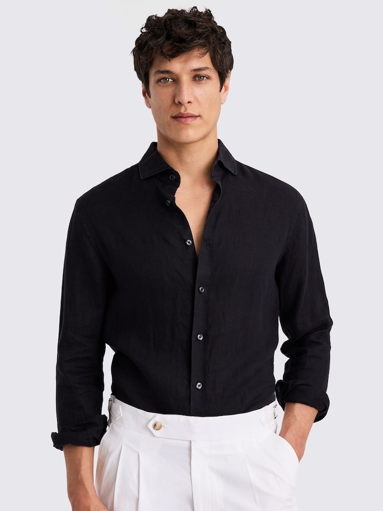 MOSS Black Tailored Fit 100% Linen Shirt - Image 1 of 5