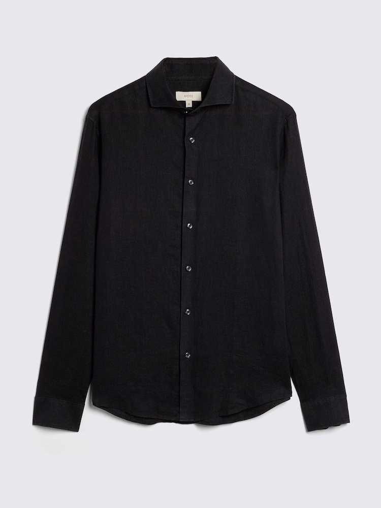MOSS Black Tailored Fit 100% Linen Shirt - Image 5 of 5