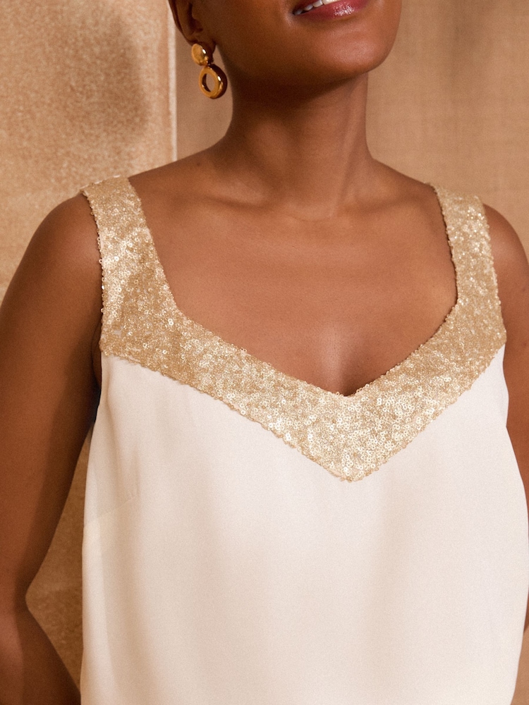 Love & Roses White/Ecru Gold Sequin V-Neck Vest - Image 2 of 4