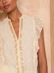 Love & Roses White Ecru Burnout Print Flutter Sleeve V-Neck Blouse - Image 2 of 4