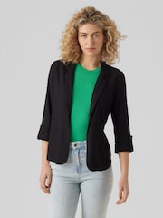 VERO MODA Black Linen Blend 3/4 Sleeve Jacket - Image 1 of 6