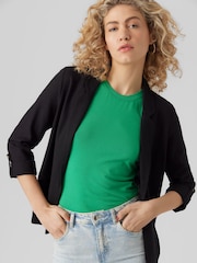 VERO MODA Black Linen Blend 3/4 Sleeve Jacket - Image 3 of 6