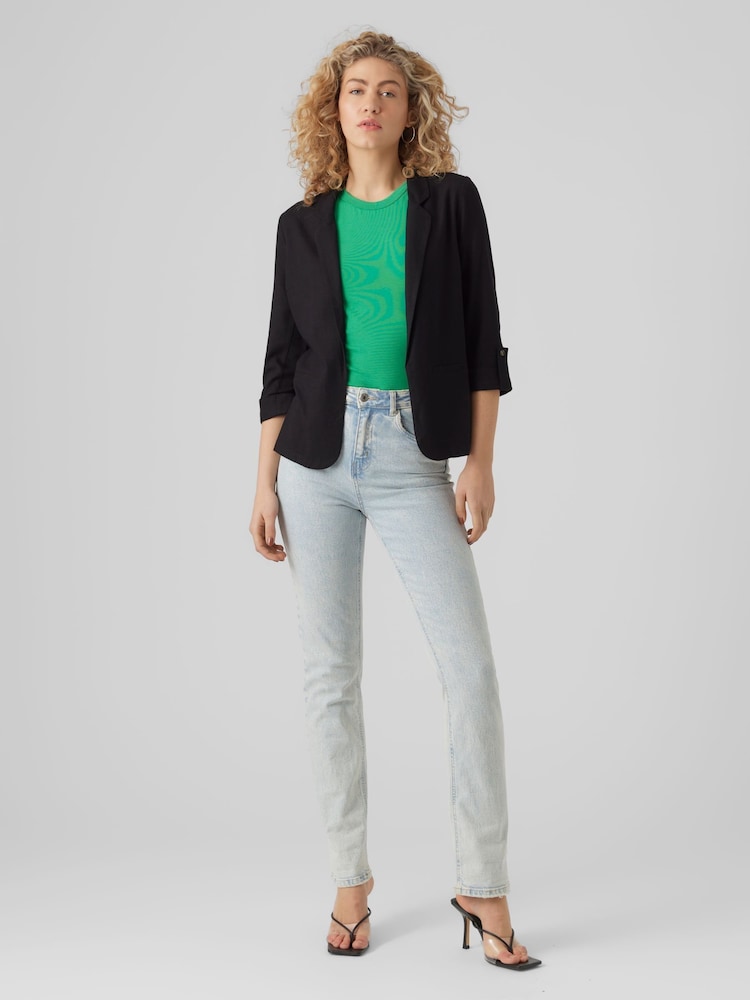 שחור - VERO MODA Linen Blend 3/4 Sleeve Jacket - Image 4 of 6