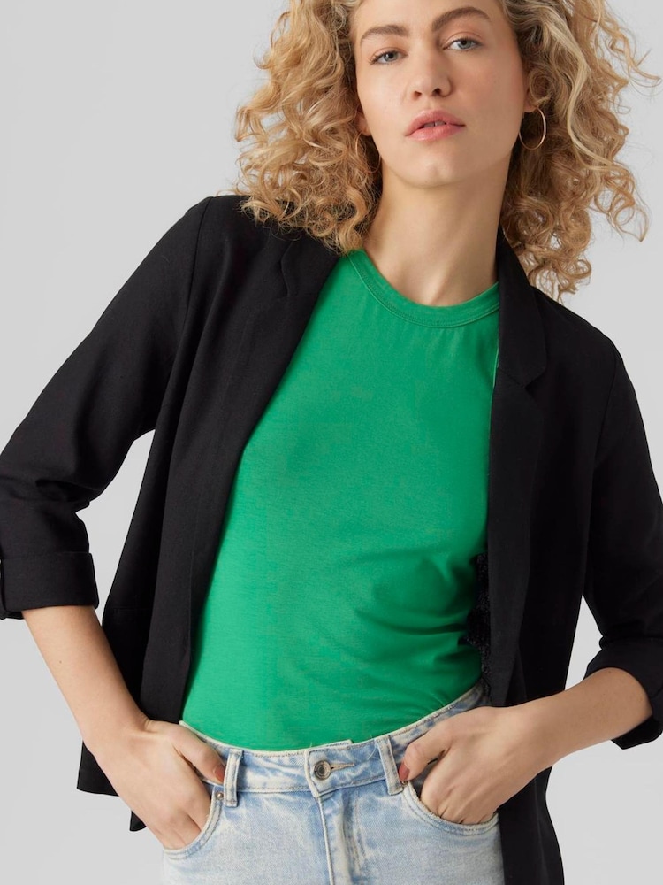 VERO MODA Black Linen Blend 3/4 Sleeve Jacket - Image 6 of 6