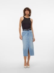 VERO MODA Blue High Waisted Denim Midi Skirt - Image 1 of 7