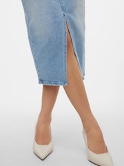 VERO MODA Blue High Waisted Denim Midi Skirt - Image 5 of 7