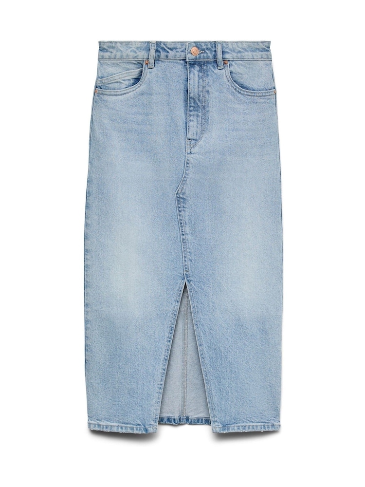 VERO MODA Blue High Waisted Denim Midi Skirt - Image 6 of 7