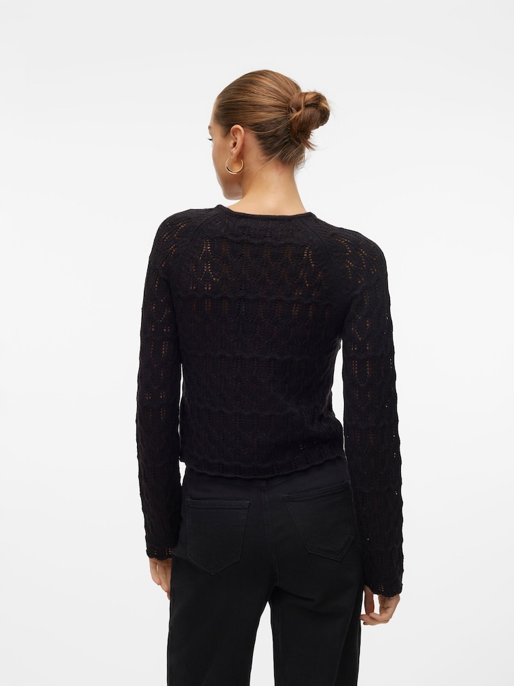 VERO MODA Black Long Sleeve Crochet Round Neck Top - Image 2 of 6
