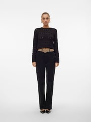 VERO MODA Black Long Sleeve Crochet Round Neck Top - Image 3 of 6